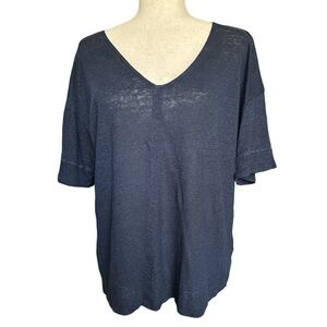 J. Jill Navy Blue V Neck Linen Knit Top Size M